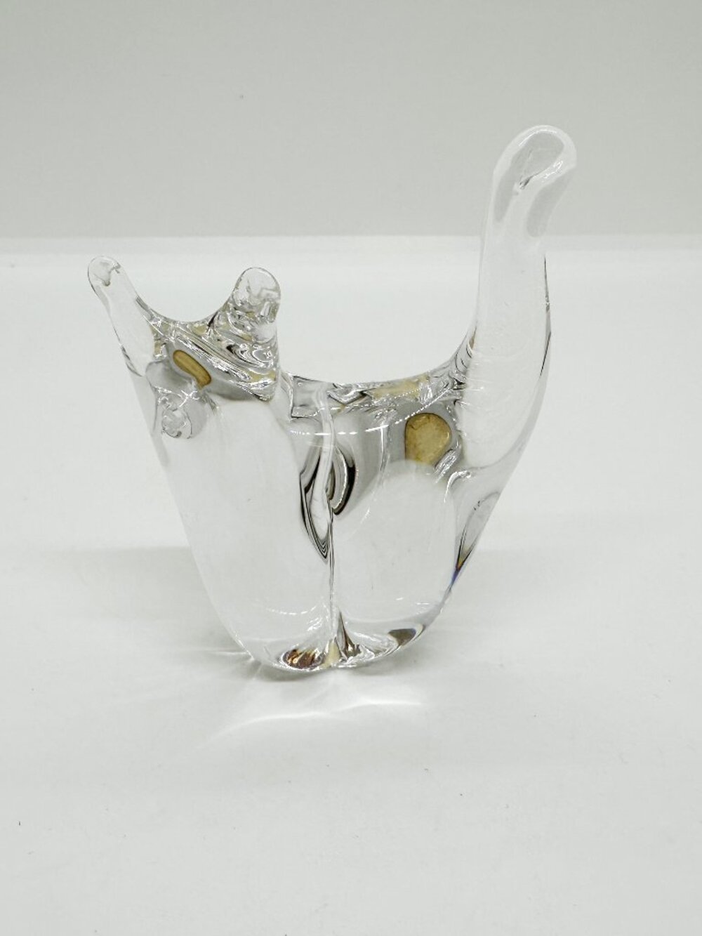 Vintage Hand Blown Glass Cat Clear Paperweight Abstract Sculpture
